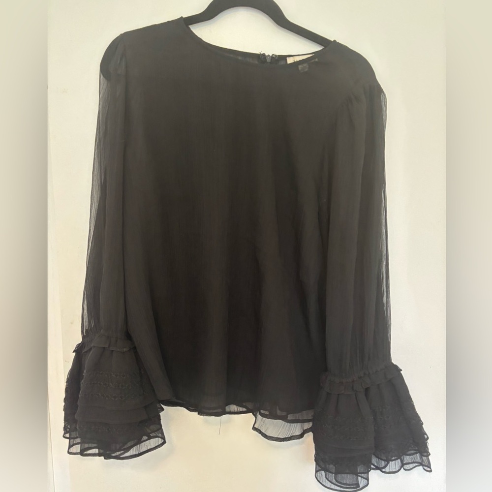 Chic Black Sheer Blouse with Exaggerated Ruffled Sleeves